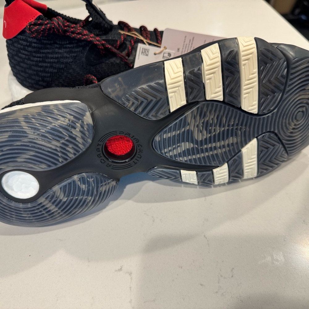 Adidas: Trae Young 2 Red and Black Striped Sneakers - Picture 4 of 5